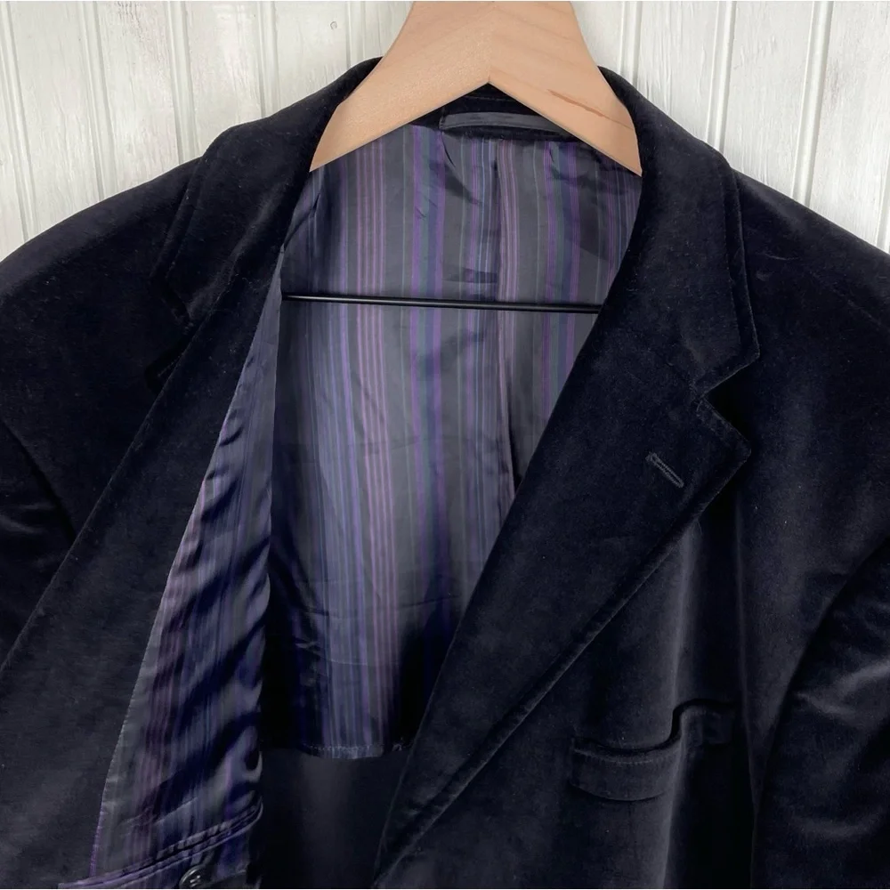 J. Ferrar Men's Black Velvet Blazer Evening Jacket Size XL Tall Cotton Holiday